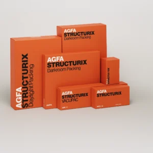 Expired Agfa NDT X-ray film ready for recycling and safe disposal