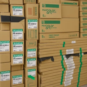 Unused and expired lithographic offset film ready for recycling and silver recovery