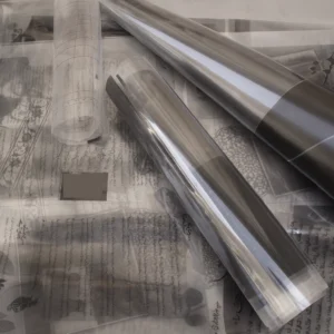 Used lithographic offset film collected for recycling and silver recovery